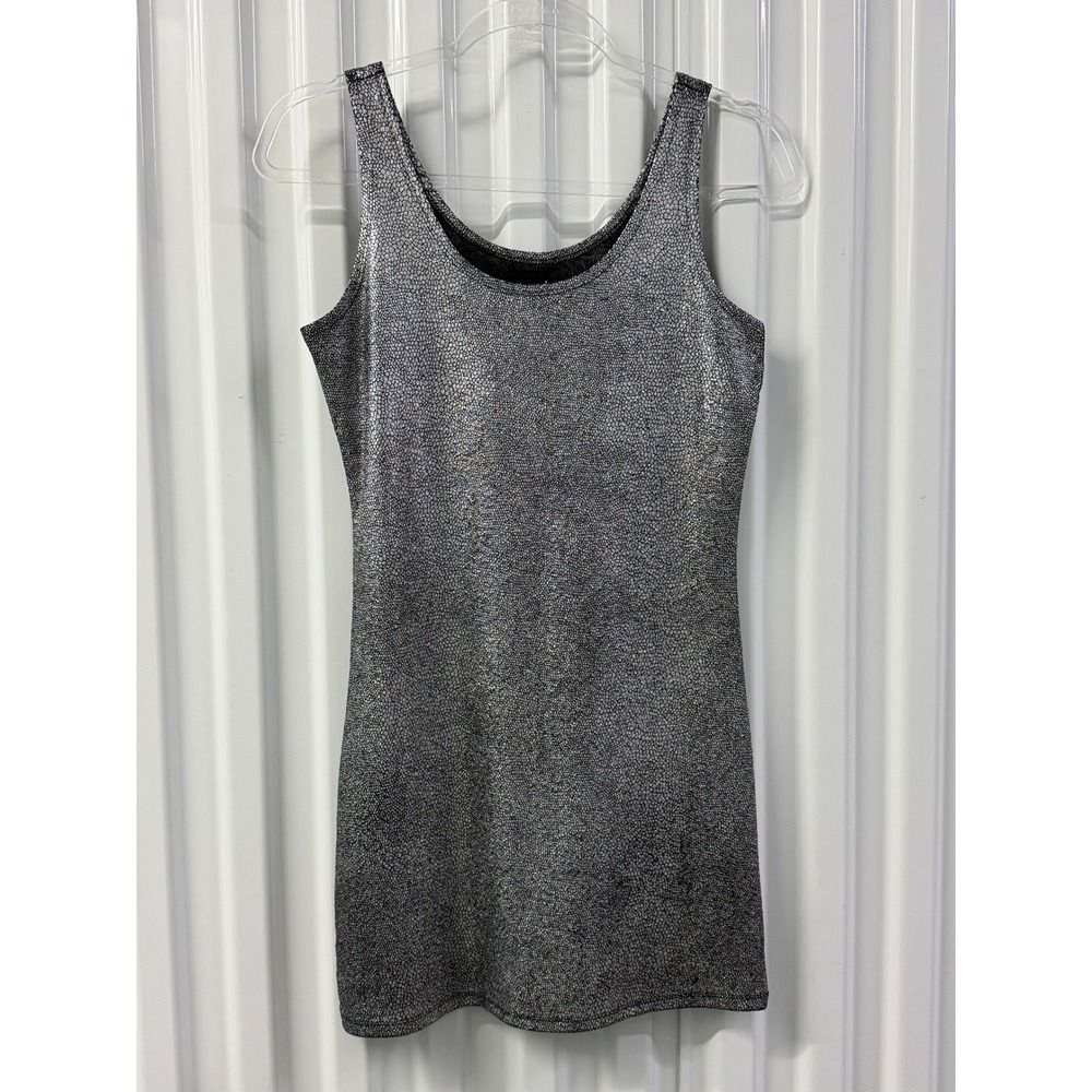 Wet Seal Mini Dress Womens M Silver Good Vintage Y2K Metallic Crackle Bodycon
